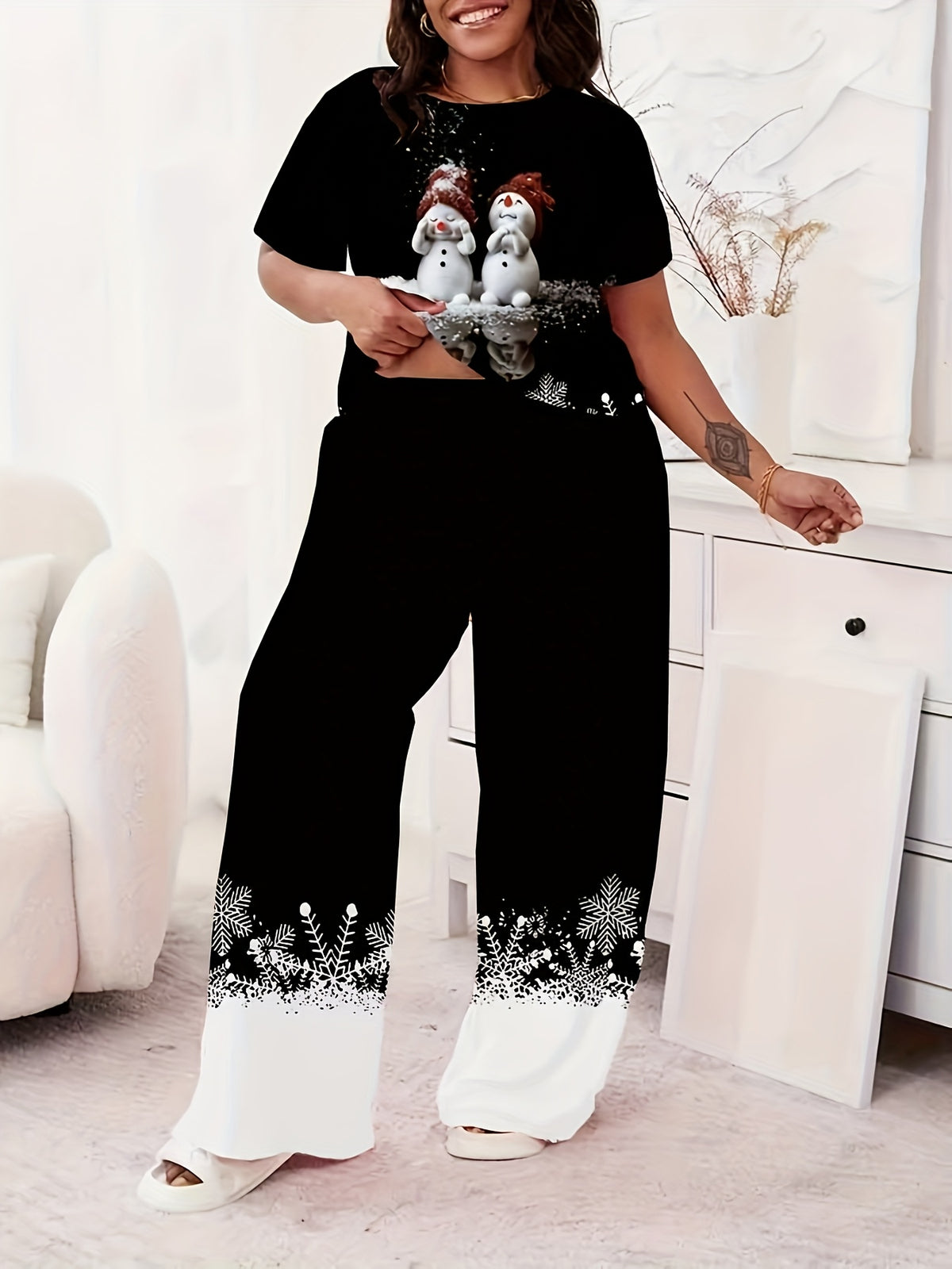 Plus Size Snowman Christmas Pyjama Set in Black – UK 18–24 – image 4