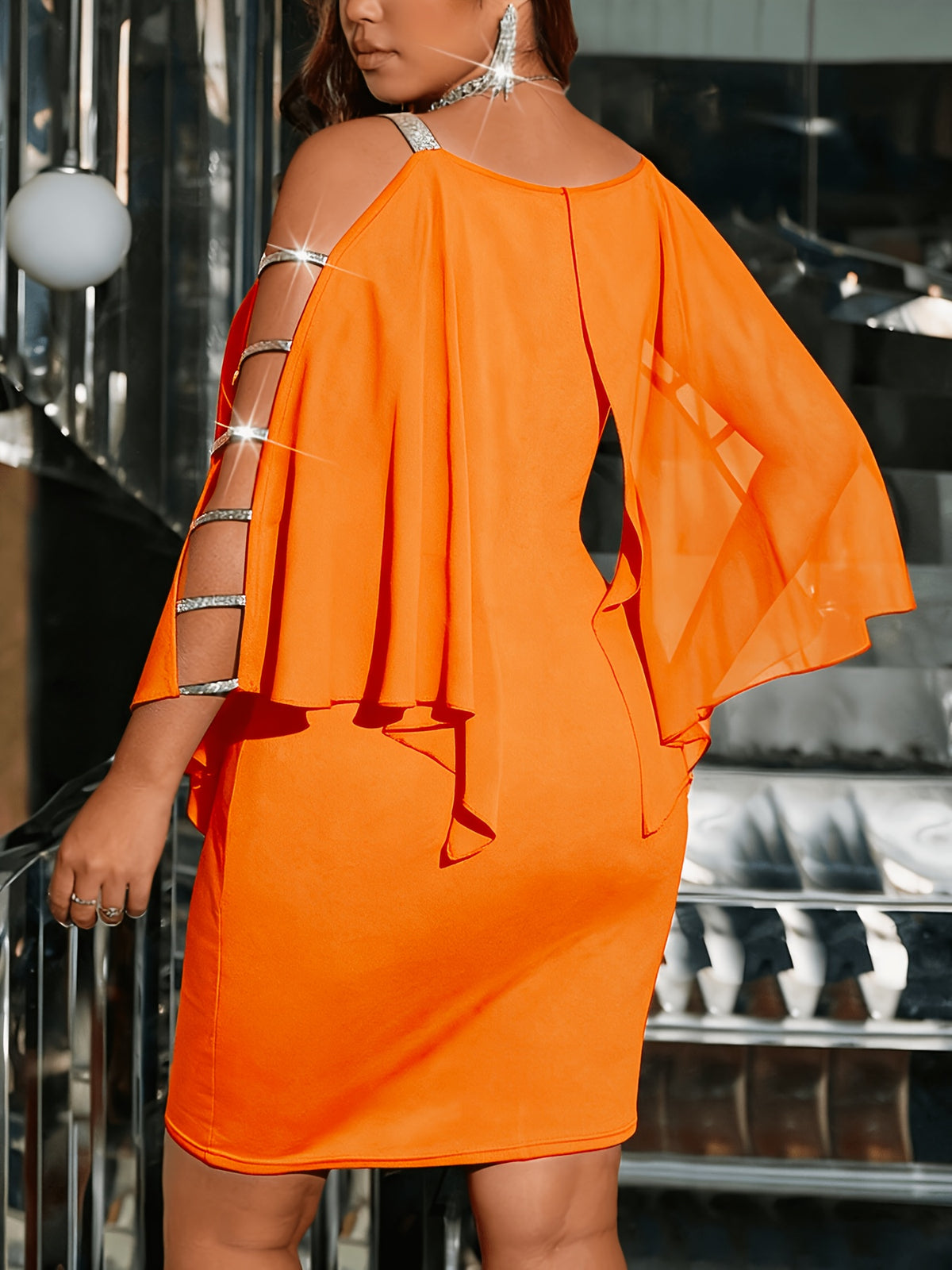 Plus Size Off-Shoulder Asymmetrical Cape Dress – image 2