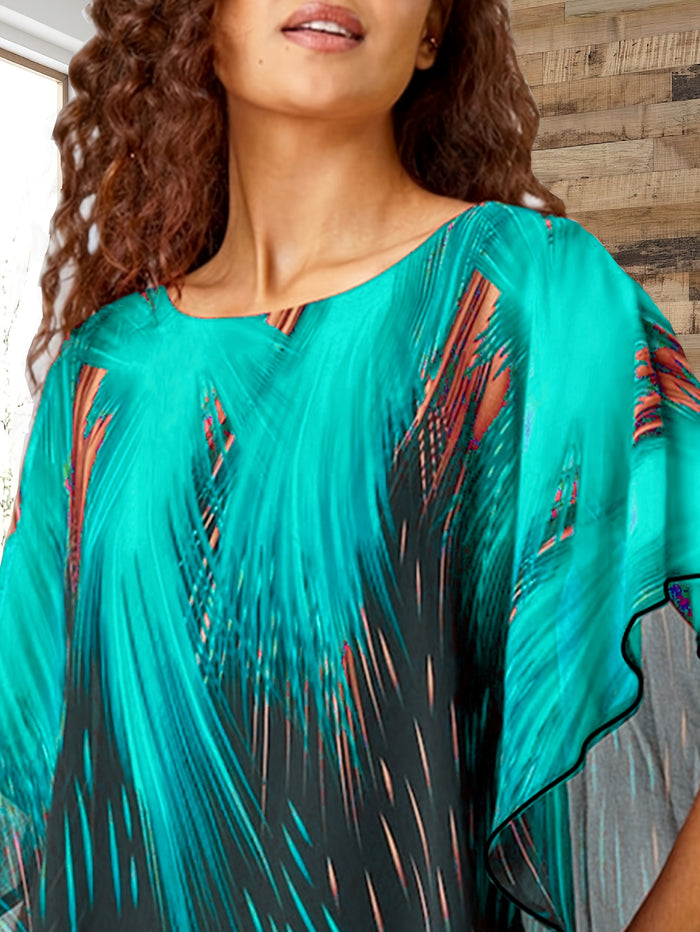 Plus Size Fireworks Print Mesh Cape Sleeve Top – detail 2