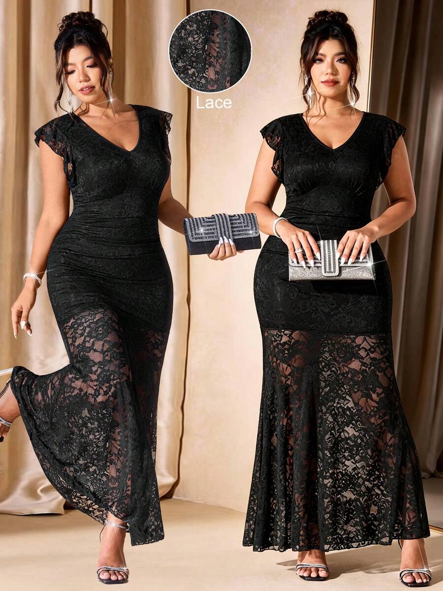 Plus Size Black Lace Mermaid Maxi Dress – image 8