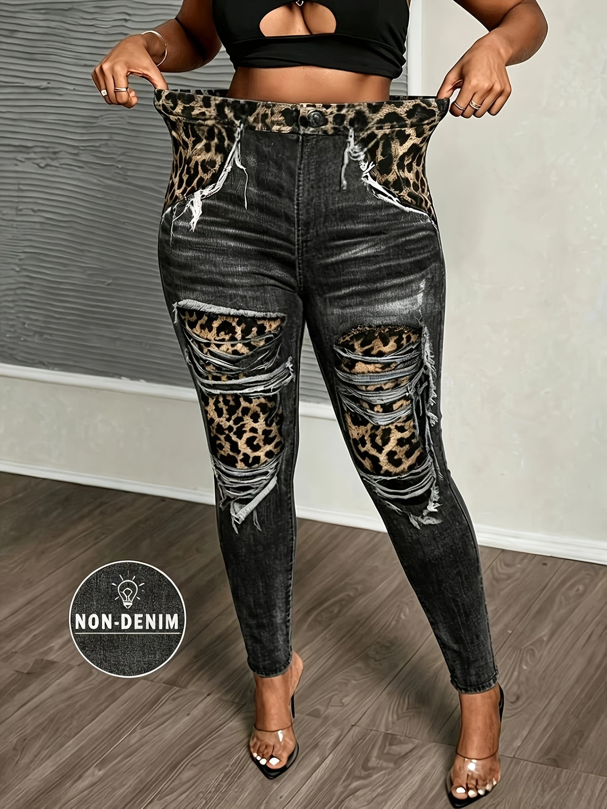 Plus Size Leopard & Denim-Effect Print Leggings – image 11