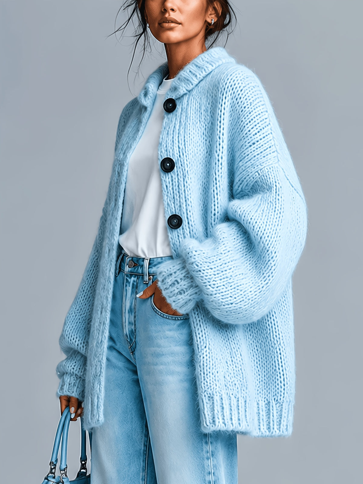 Plus Size Crew Neck Button-Up Cardigan – image 3