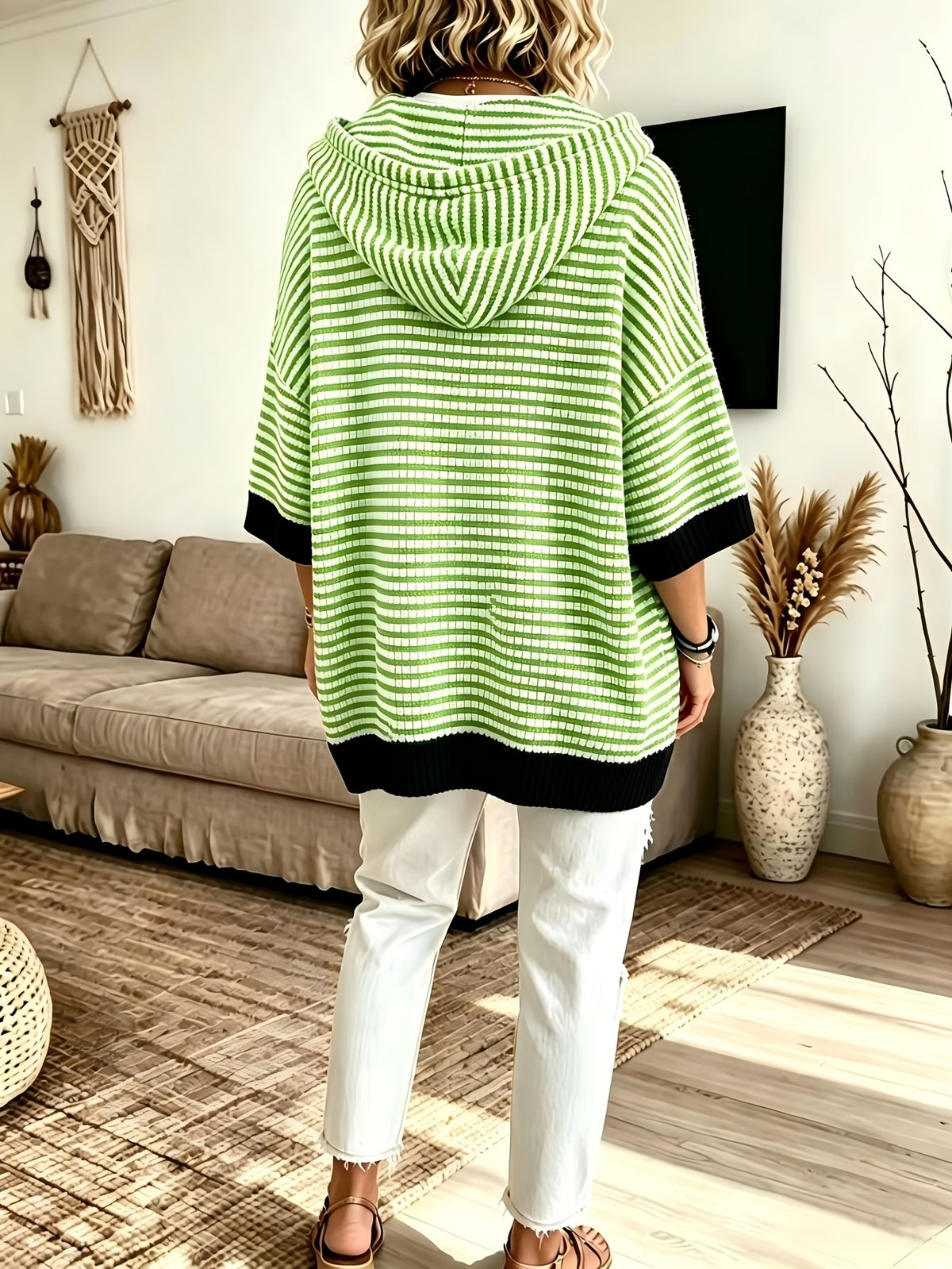 Plus Size Striped Drawstring Hooded Top – image 15