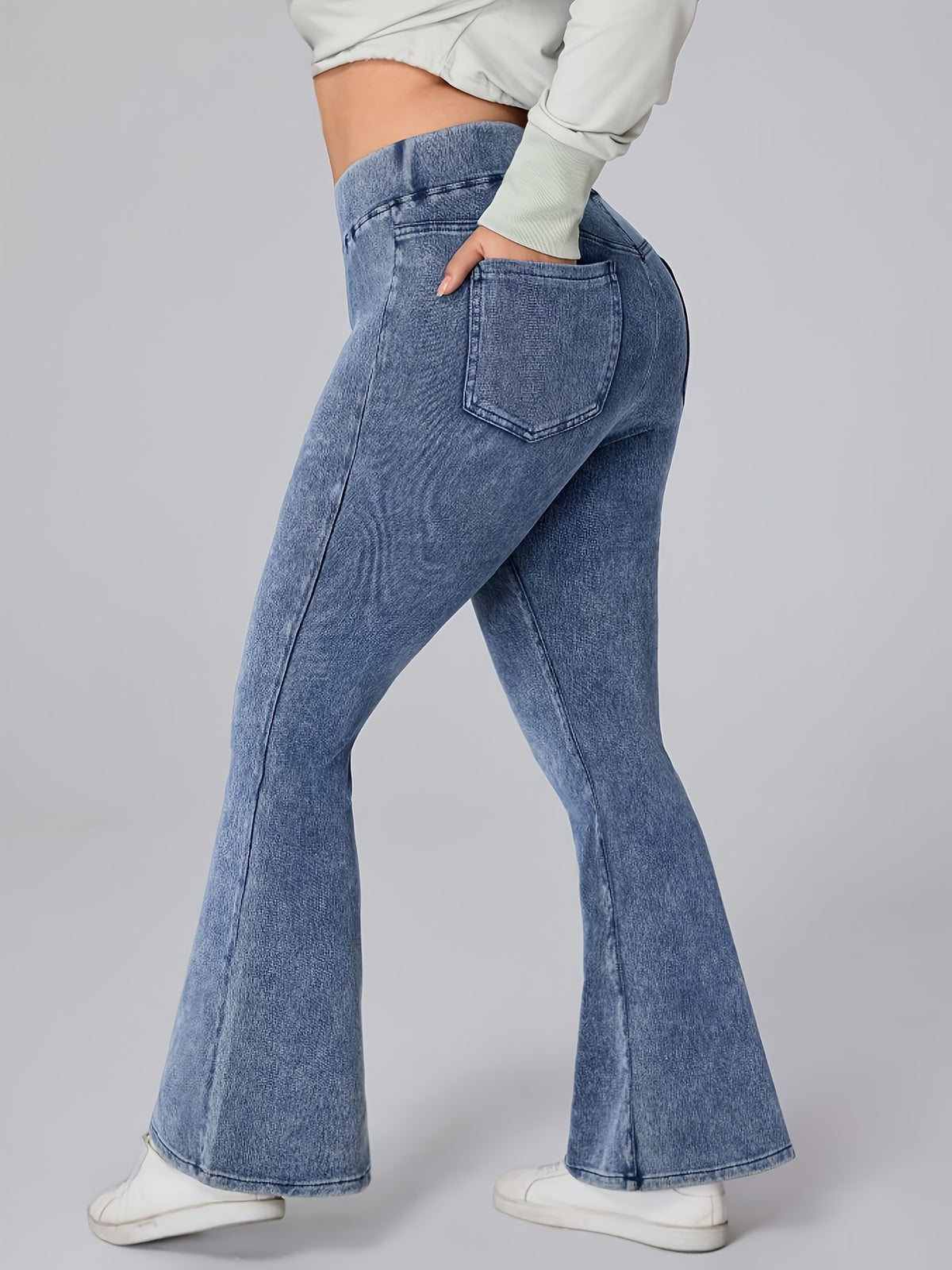 Plus Size High-Waisted Stretch Flared Trousers – image 7