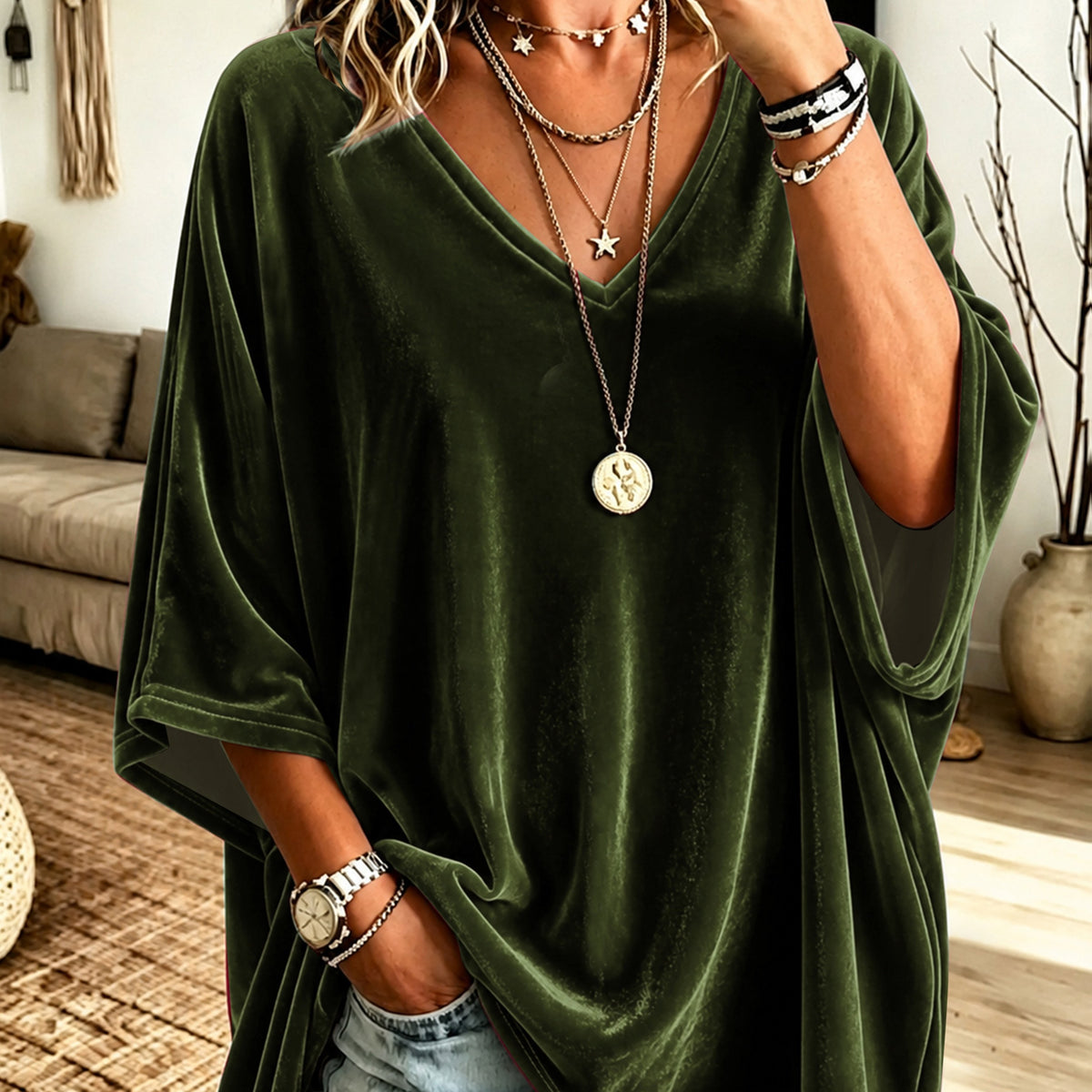 Plus Size Velvet V-Neck Relaxed Top – image 30