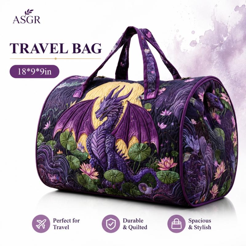 Dragon & Purple Rose Quilted Travel Bag – image 10