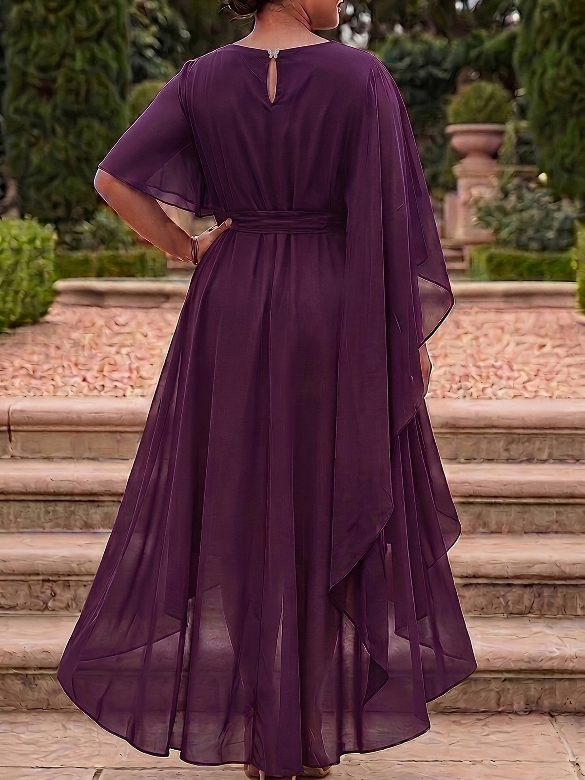 Plus Size V-Neck Asymmetrical Chiffon Occasion Dress – image 33
