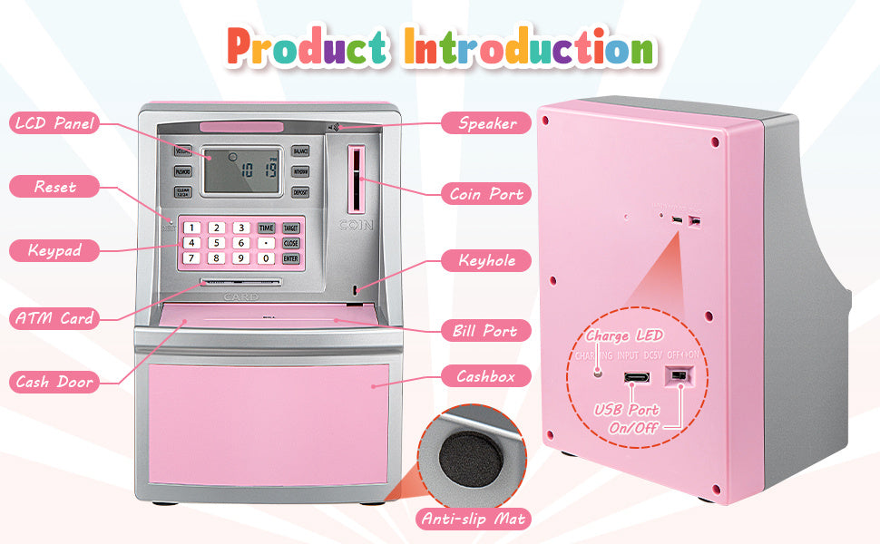 Kids' Password-Protected ATM Piggy Bank Toy styled