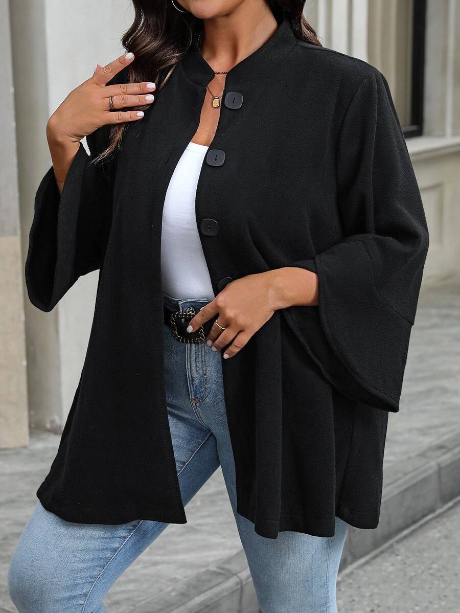 Plus Size Black Ruffle Jacket with Stand Collar – image 6