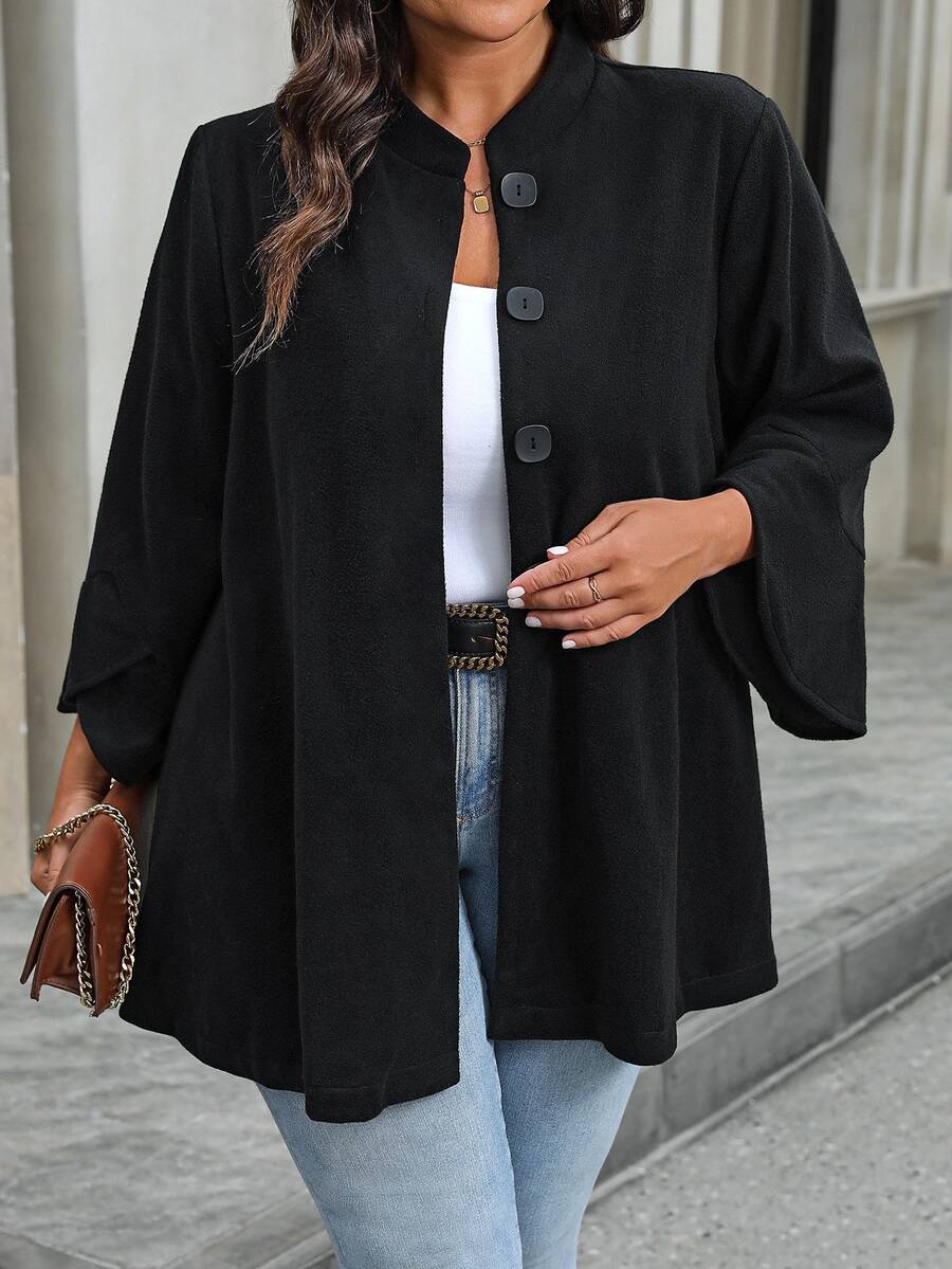 Plus Size Black Ruffle Jacket with Stand Collar – image 5