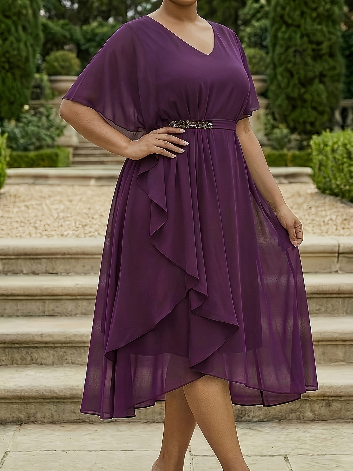 Plus Size V-Neck Asymmetrical Chiffon Occasion Dress – image 32