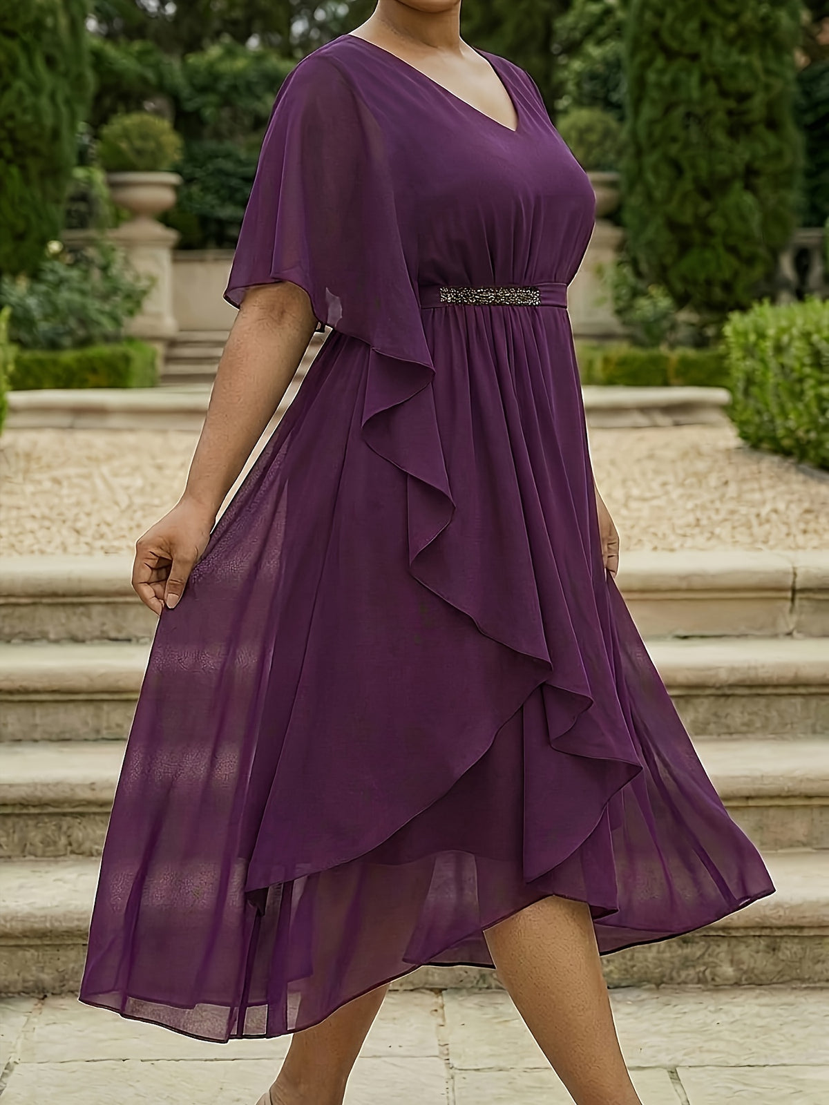 Plus Size V-Neck Asymmetrical Chiffon Occasion Dress – image 29