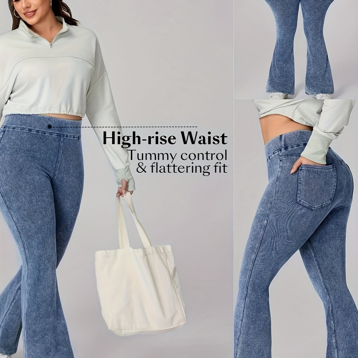 Plus Size High-Waisted Stretch Flared Trousers – image 8