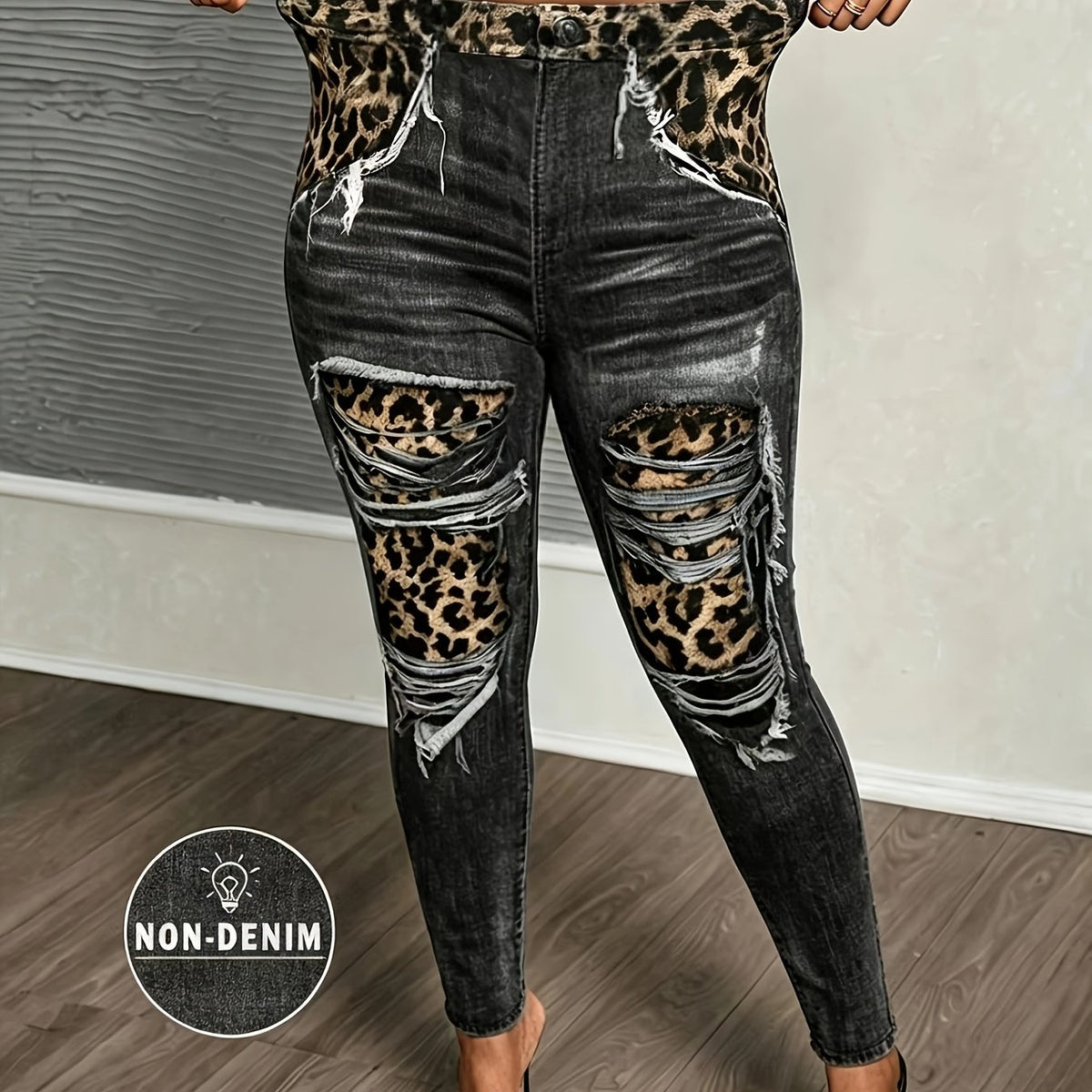 Plus Size Leopard & Denim-Effect Print Leggings – image 21