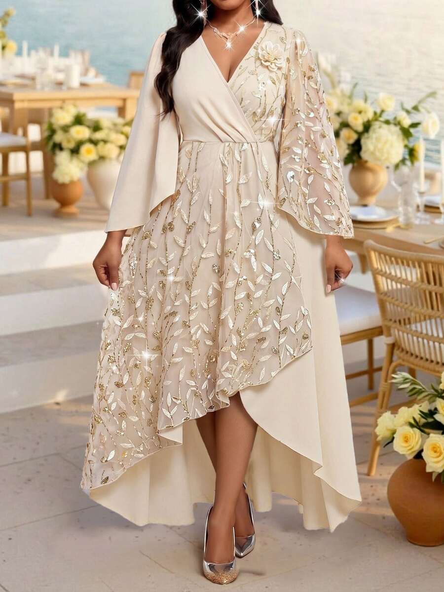 Plus Size V-Neck Bishop Sleeve Midi Dress – image 36