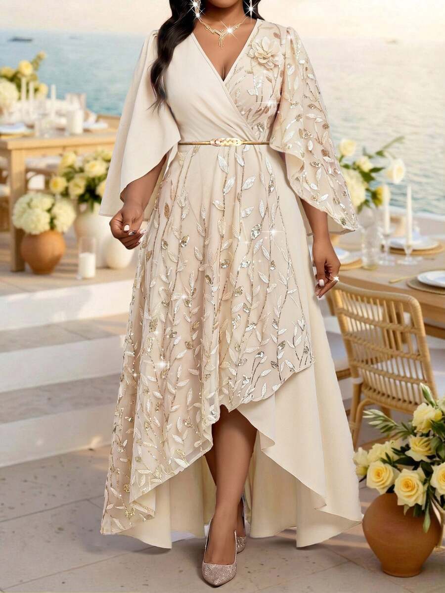 Plus Size V-Neck Bishop Sleeve Midi Dress – image 35