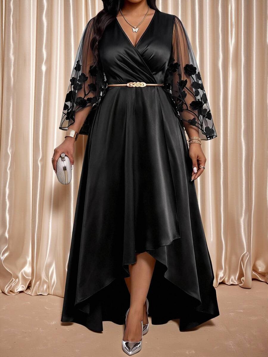 Plus Size V-Neck Bishop Sleeve Midi Dress – image 15