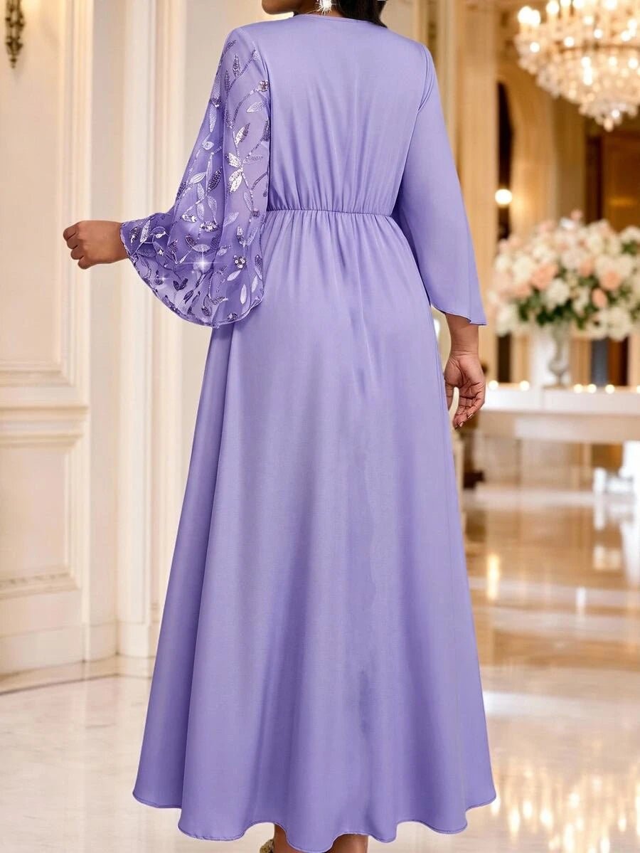 Plus Size V-Neck Bishop Sleeve Midi Dress – image 50