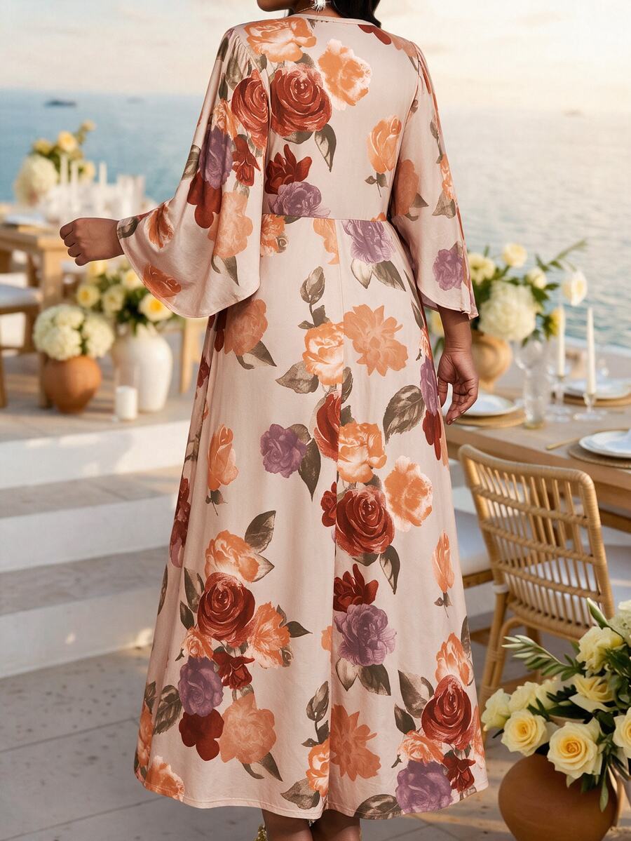 Plus Size V-Neck Bishop Sleeve Midi Dress – image 39