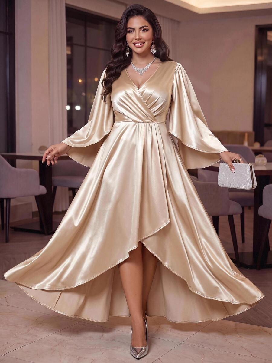 Plus Size V-Neck Bishop Sleeve Midi Dress – image 9