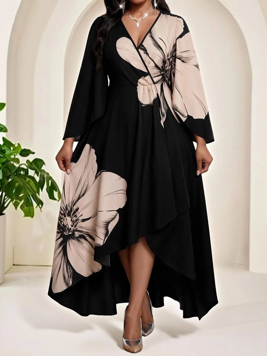 Plus Size V-Neck Bishop Sleeve Midi Dress – image 43