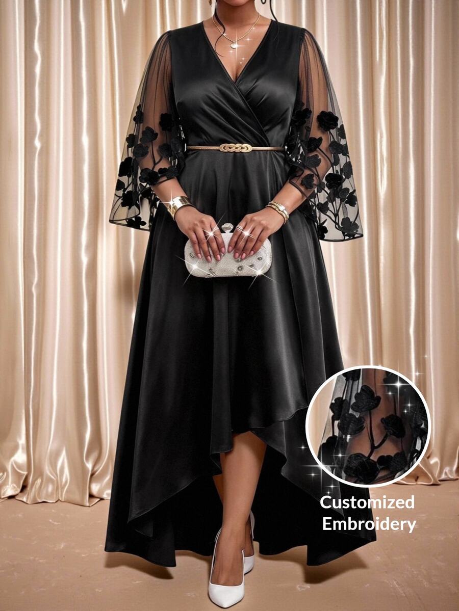 Plus Size V-Neck Bishop Sleeve Midi Dress – image 14