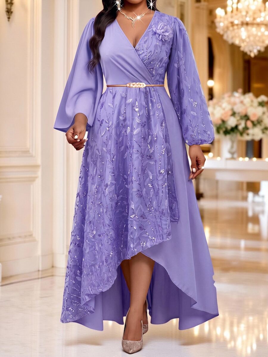 Plus Size V-Neck Bishop Sleeve Midi Dress – image 52