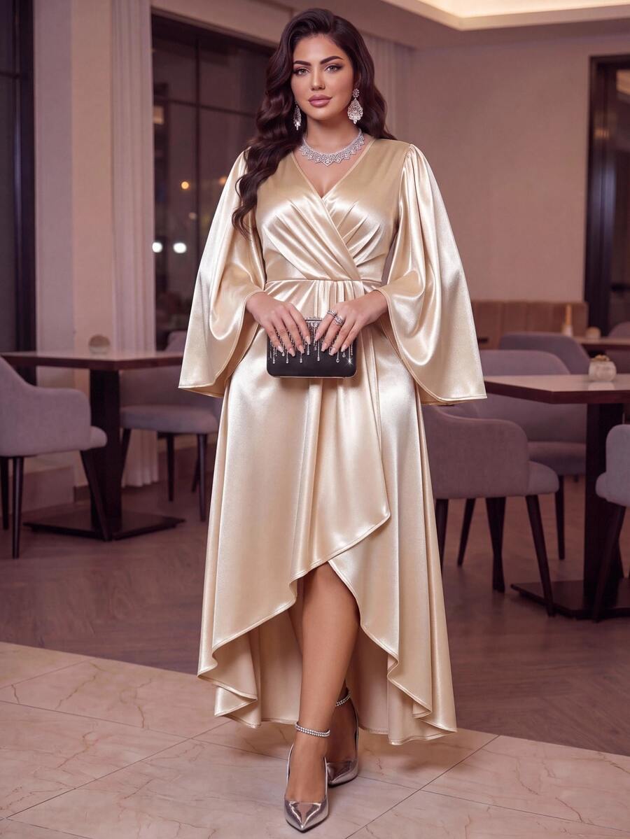 Plus Size V-Neck Bishop Sleeve Midi Dress – image 13