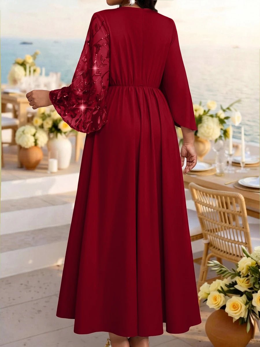Plus Size V-Neck Bishop Sleeve Midi Dress – image 28