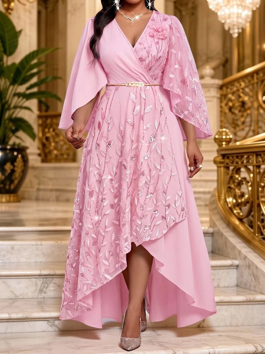 Plus Size V-Neck Bishop Sleeve Midi Dress – image 46