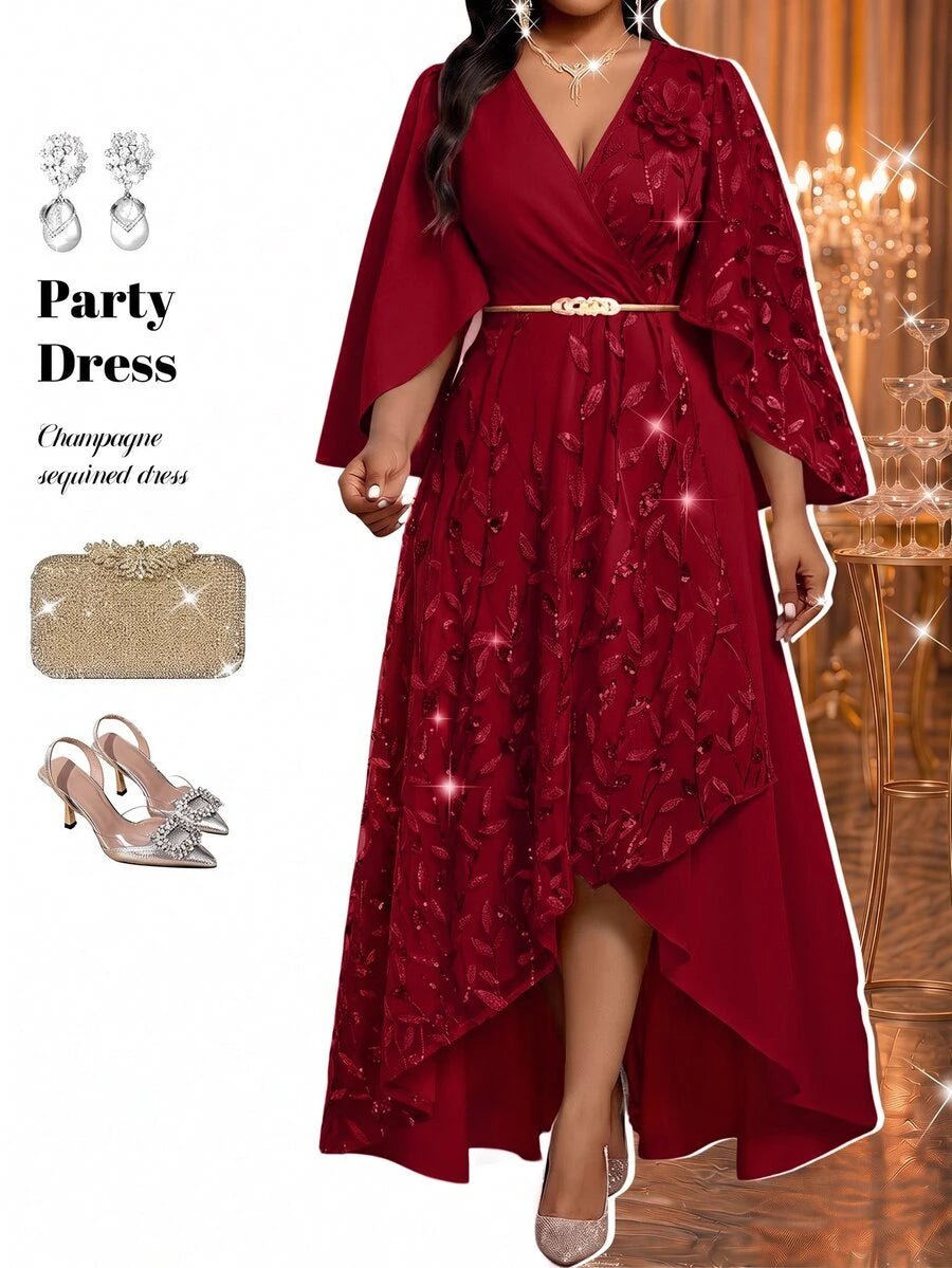 Plus Size V-Neck Bishop Sleeve Midi Dress – image 27