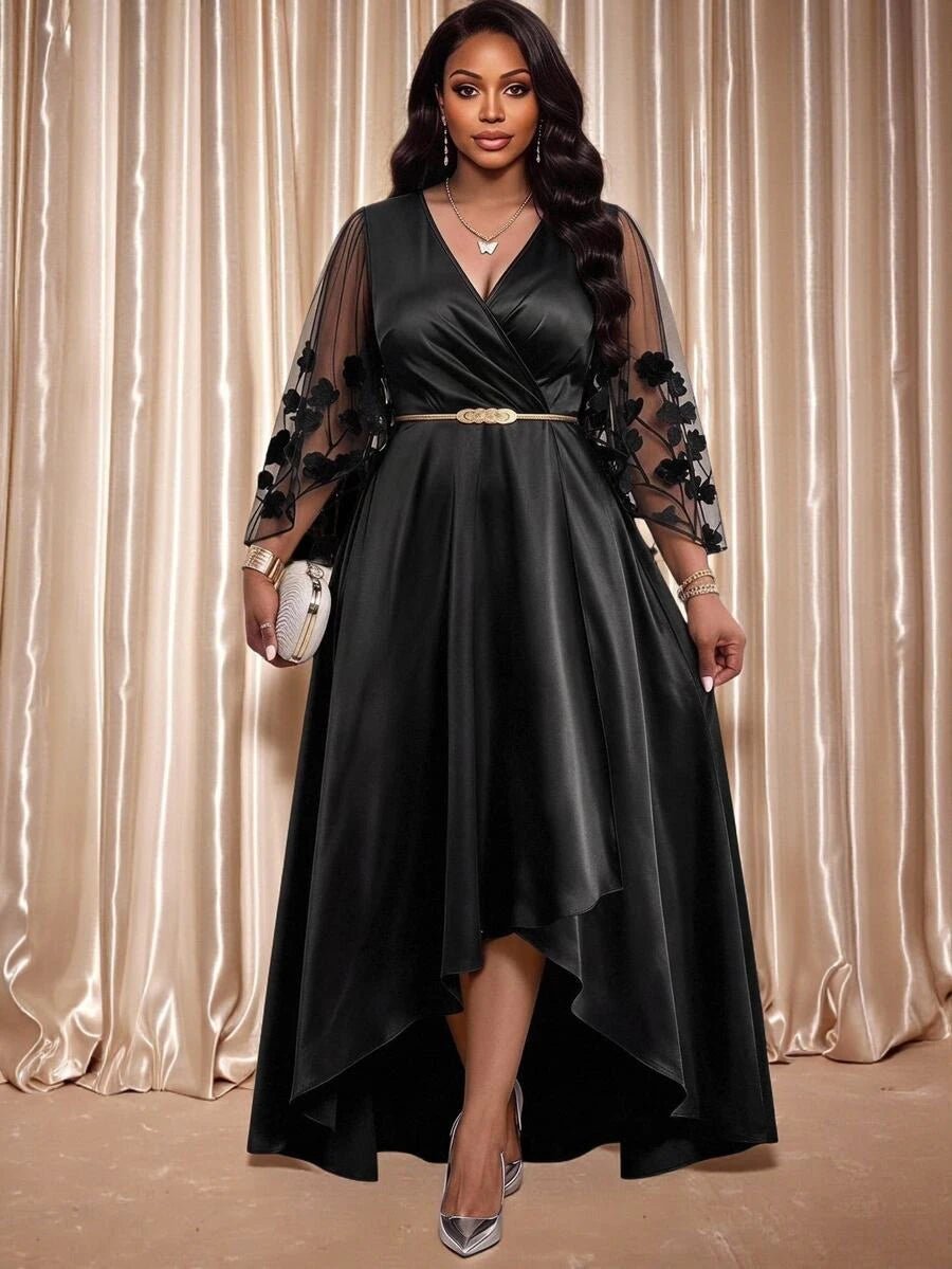 Plus Size V-Neck Bishop Sleeve Midi Dress – image 21