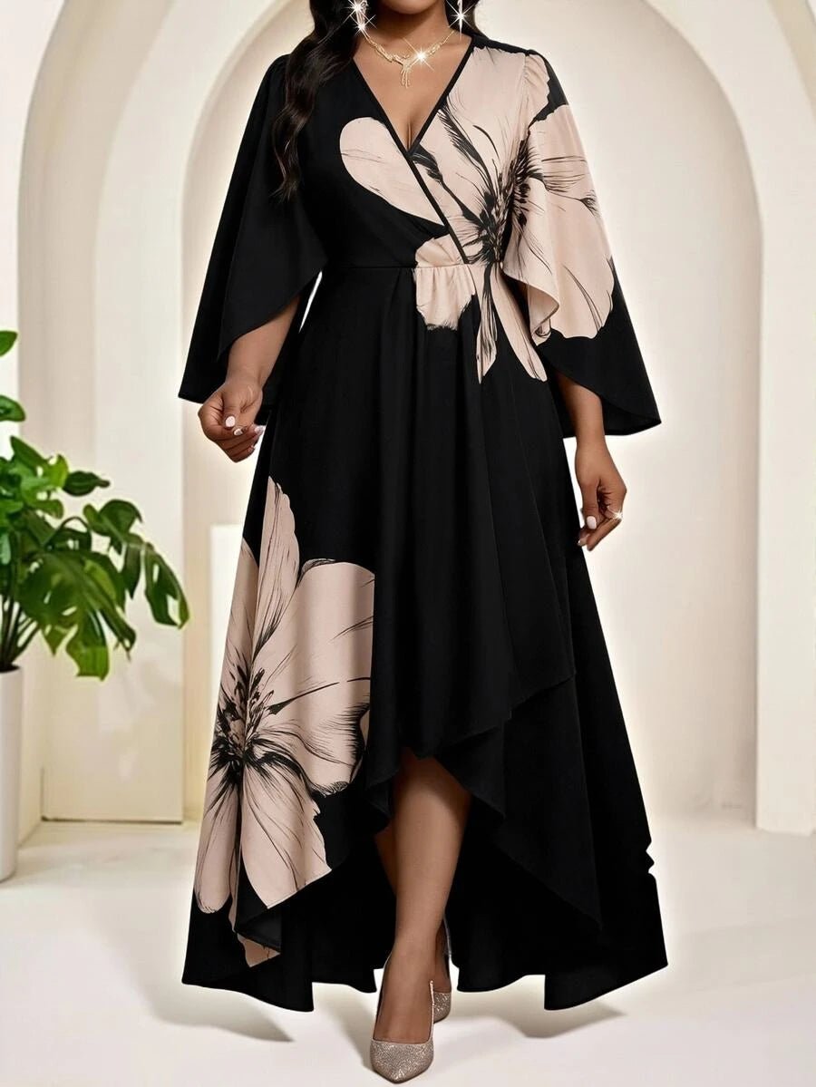 Plus Size V-Neck Bishop Sleeve Midi Dress – image 45