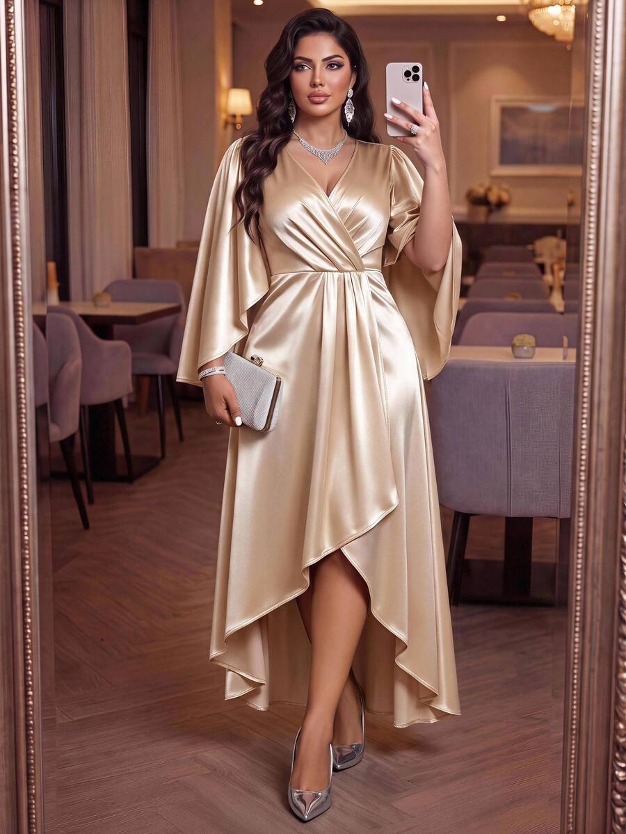 Plus Size V-Neck Bishop Sleeve Midi Dress – image 12