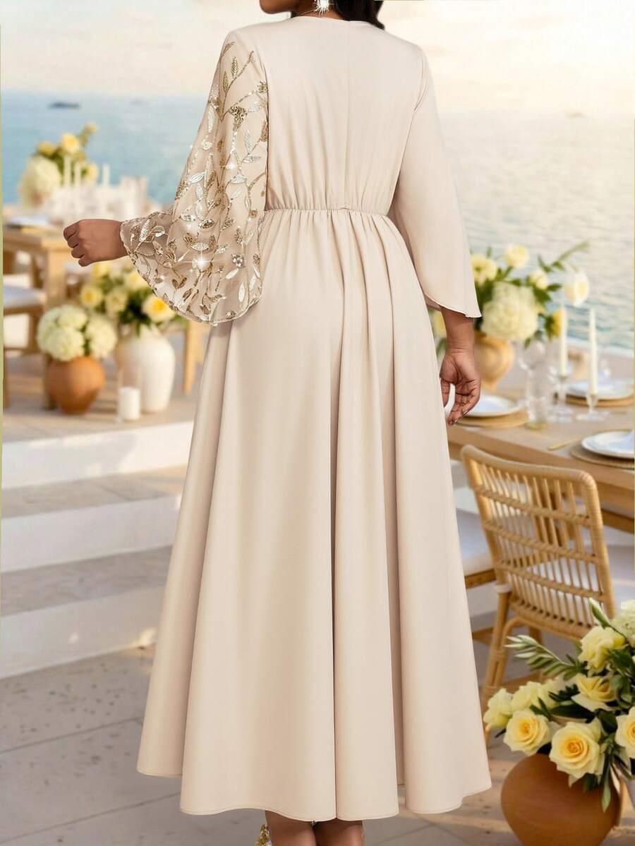 Plus Size V-Neck Bishop Sleeve Midi Dress – image 33