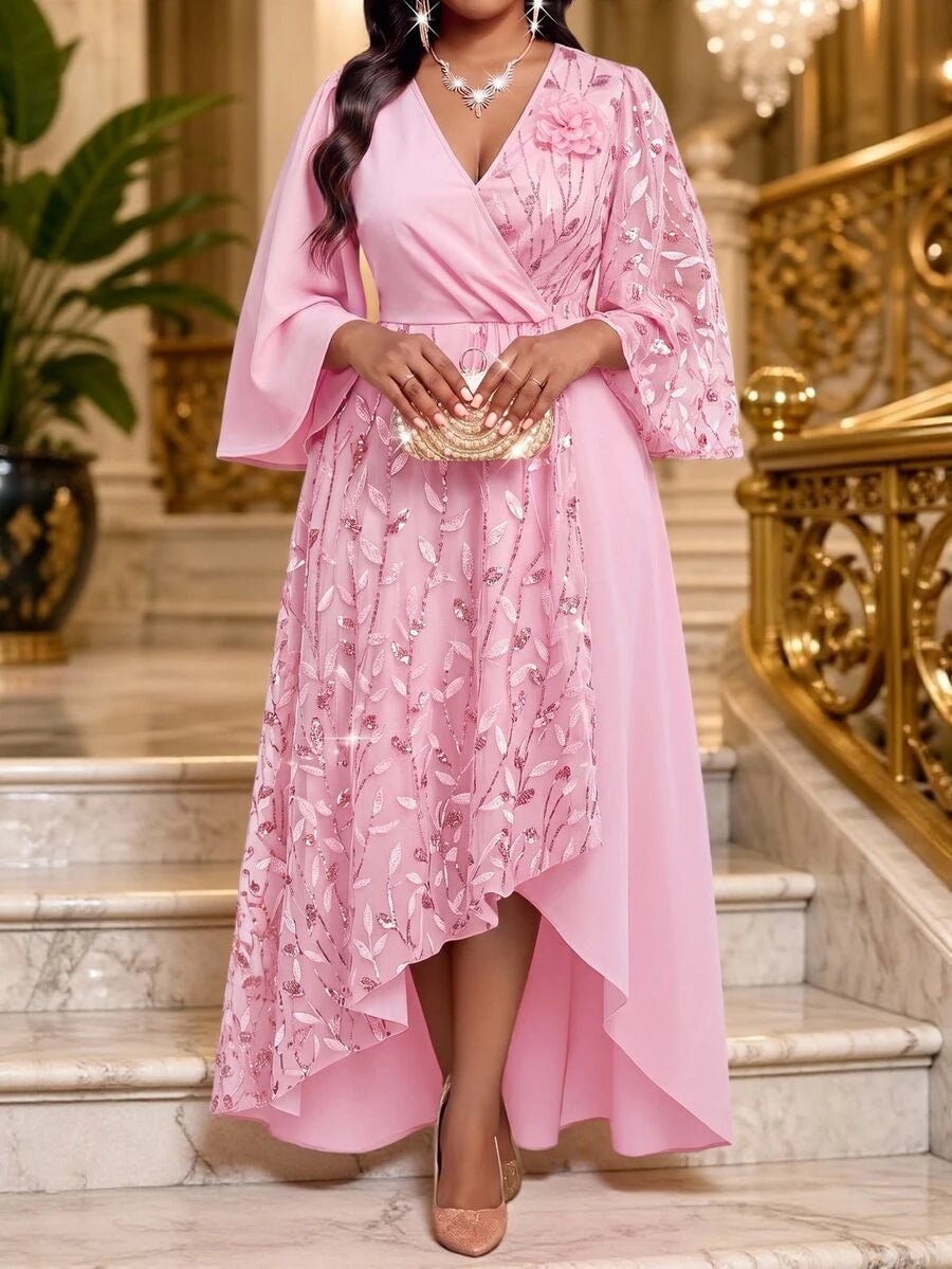 Plus Size V-Neck Bishop Sleeve Midi Dress – image 48