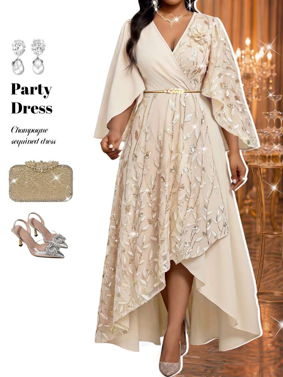 Plus Size V-Neck Bishop Sleeve Midi Dress – image 37