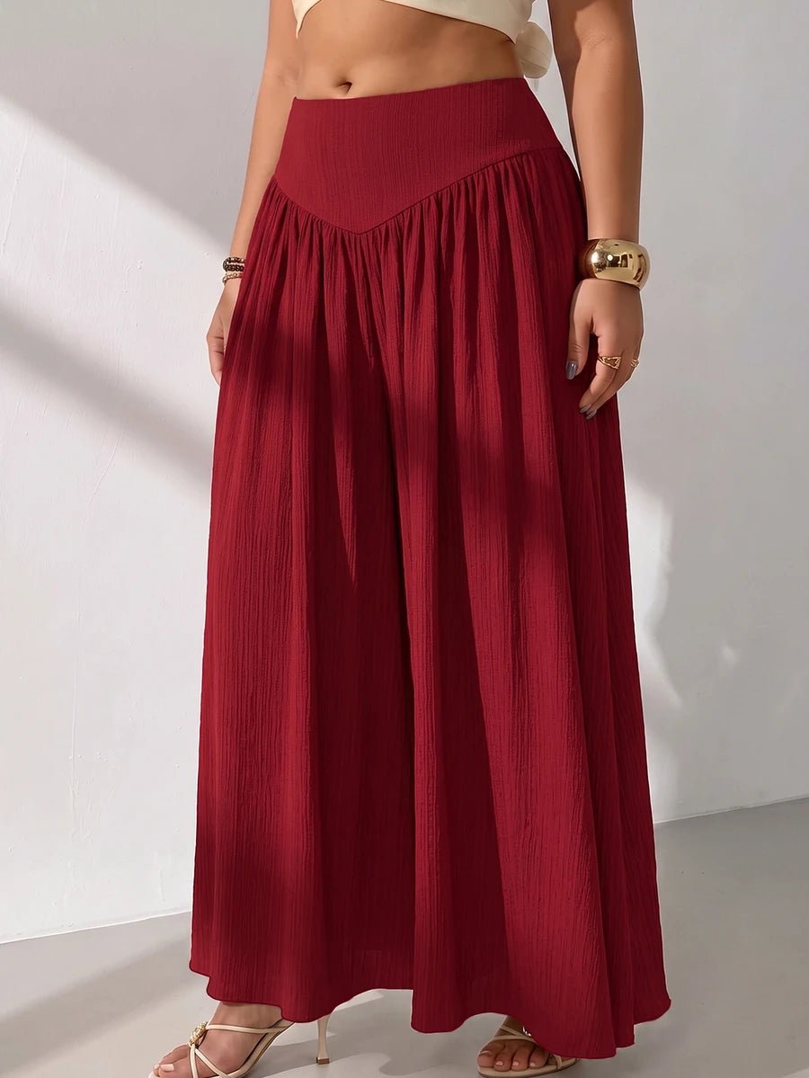 Plus Size Burgundy Pleated Maxi Skirt with Pockets – image 6
