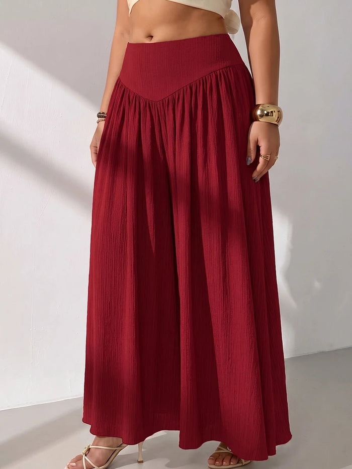 Plus Size Burgundy Pleated Maxi Skirt with Pockets – detail 4
