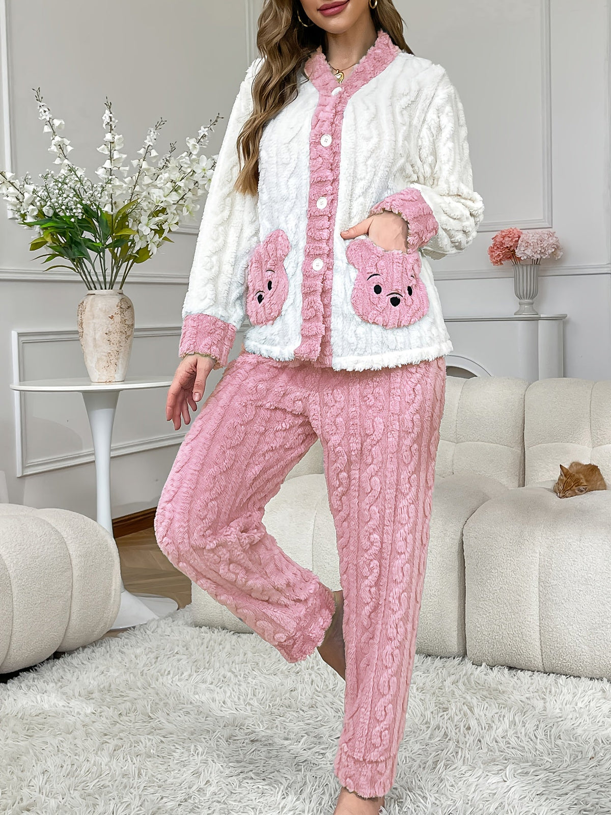 Plus Size Bear Pocket Cardigan Pyjama Set – image 14