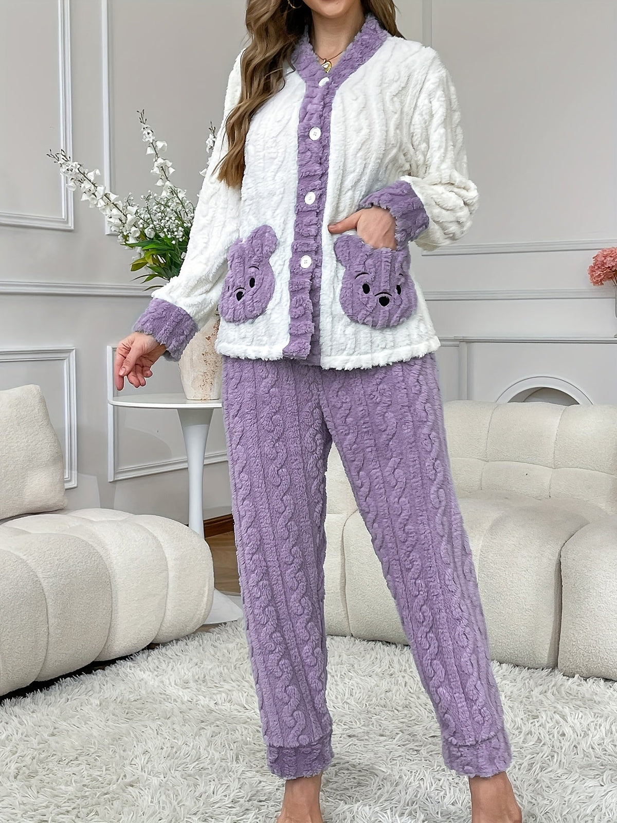 Plus Size Bear Pocket Cardigan Pyjama Set – image 20