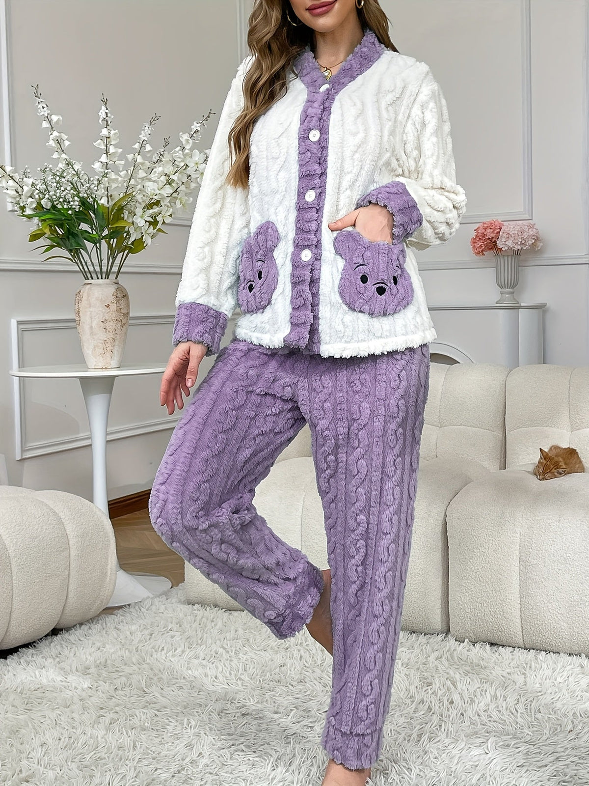 Plus Size Bear Pocket Cardigan Pyjama Set – image 19