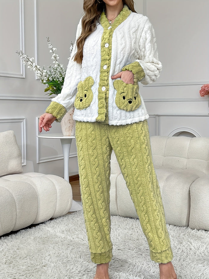 Plus Size Bear Pocket Cardigan Pyjama Set – detail 1