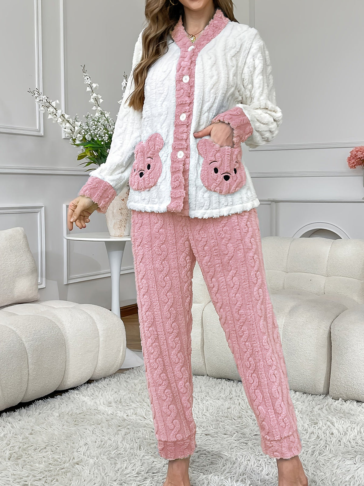 Plus Size Bear Pocket Cardigan Pyjama Set – image 13