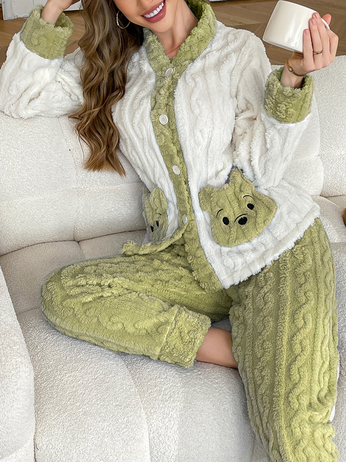 Plus Size Bear Pocket Cardigan Pyjama Set – image 6