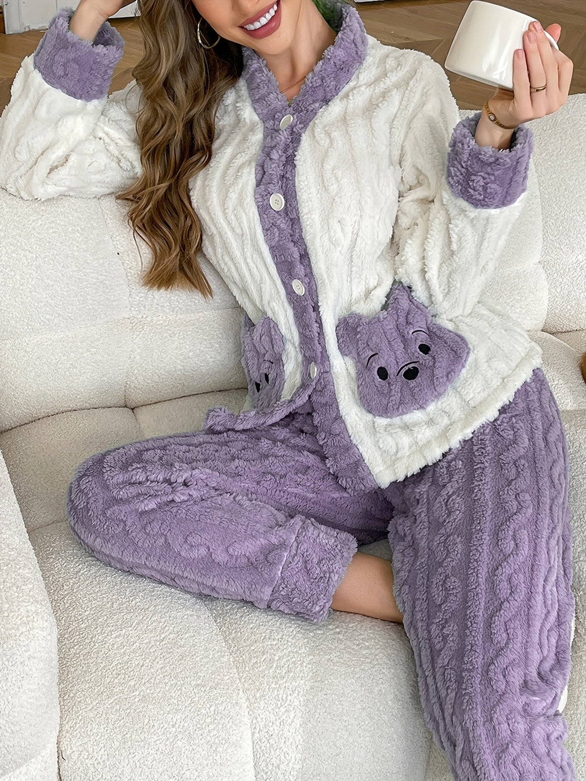 Plus Size Bear Pocket Cardigan Pyjama Set – image 16