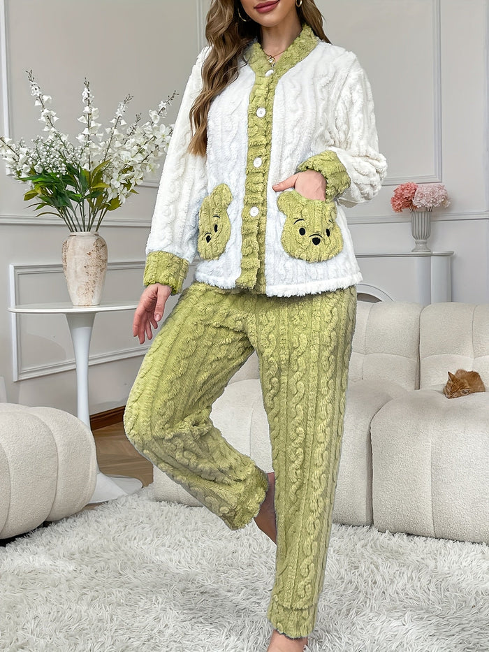Plus Size Bear Pocket Cardigan Pyjama Set – detail 3