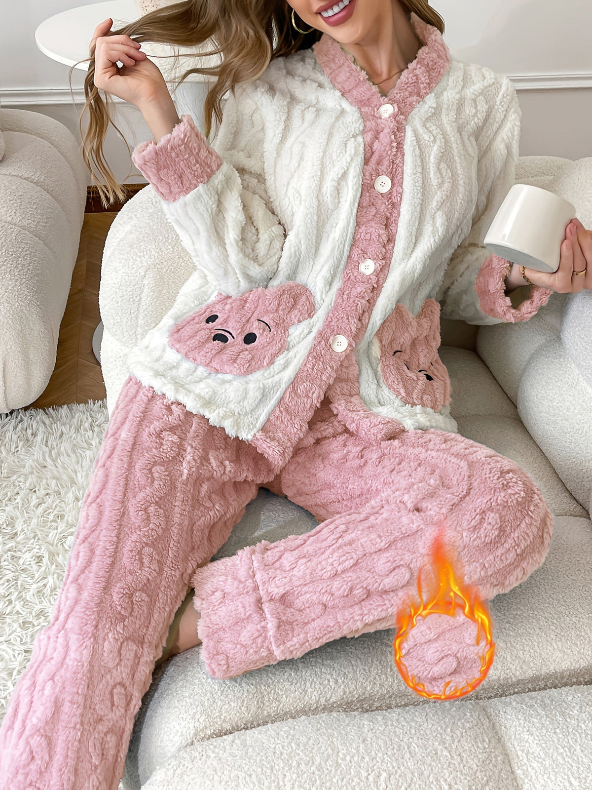 Plus Size Bear Pocket Cardigan Pyjama Set – image 11