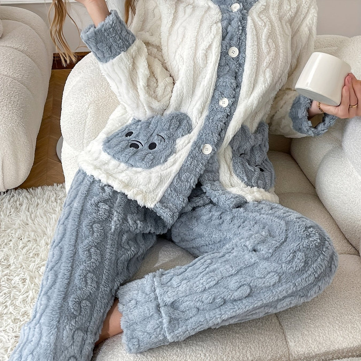Plus Size Bear Pocket Cardigan Pyjama Set – image 21