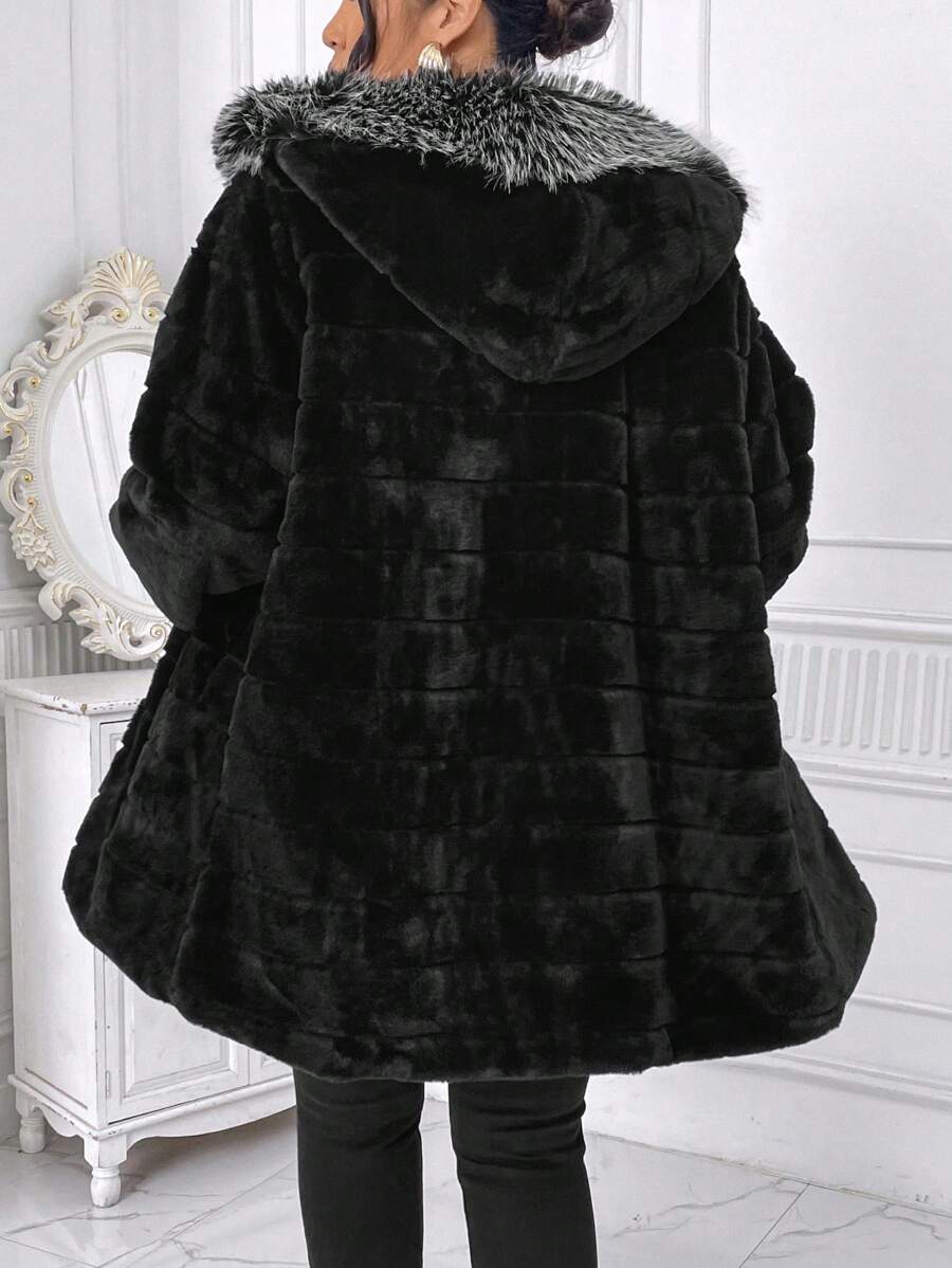 Plus Size Black Hooded Zip-Up Coat styled